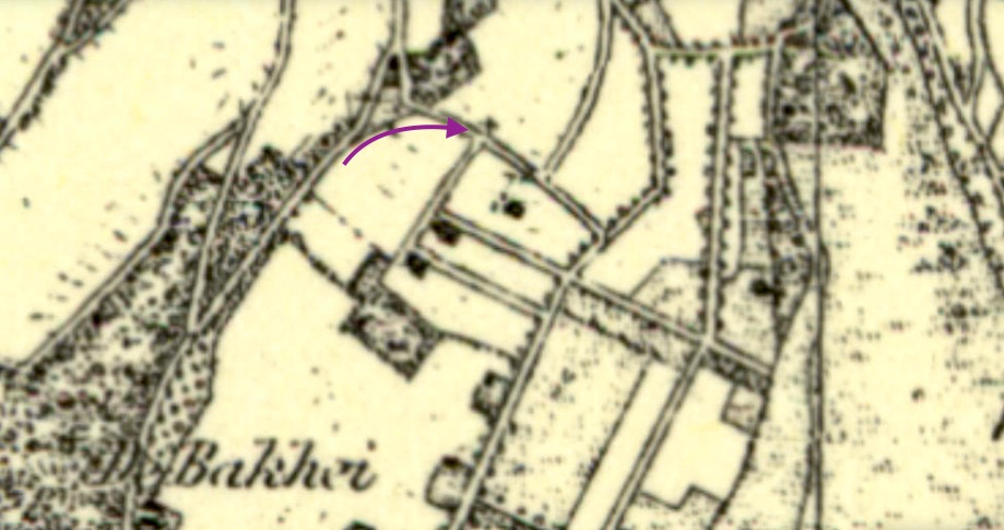2. Uitsnede topografische kaart Beesel rond 1850 met Kruis bij driesprong Topotijdreis